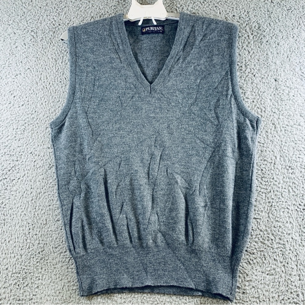 Puritan Sweater Vest Men's V Neck‎ Knit Gray Size XL Made in USA